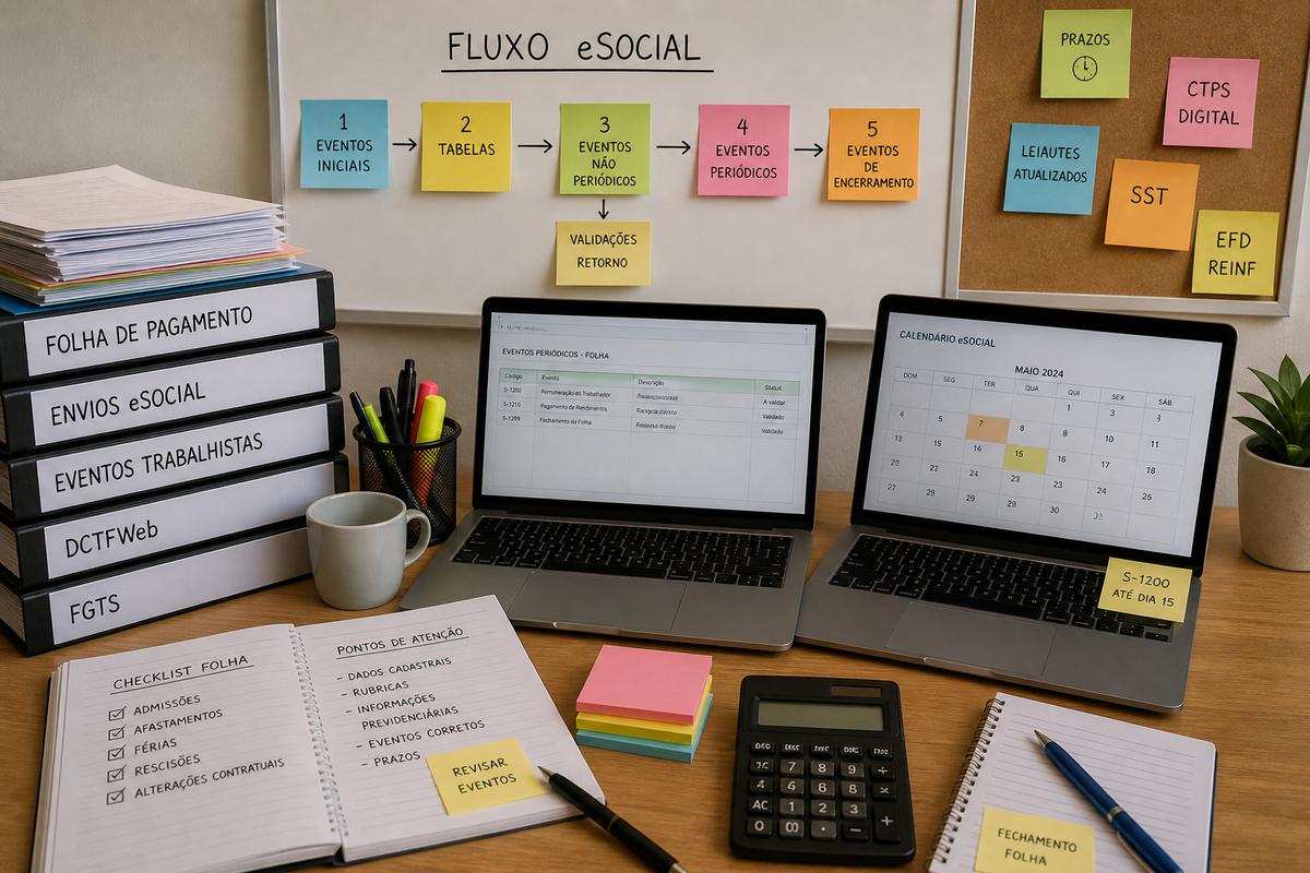 DCTFWeb, eSocial e EFD-Reinf: fluxo mensal 2026 para pymes com folha e retenções