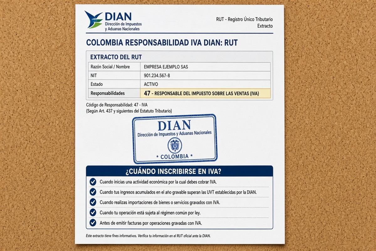 Responsabilidad IVA DIAN 2026: cuándo inscribirse y qué cambia en el RUT