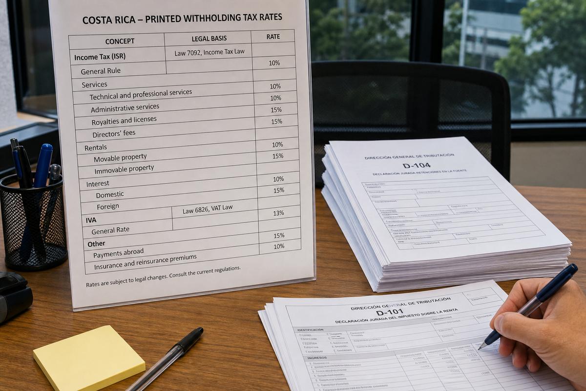 Tabla de retenciones de renta e IVA Costa Rica 2026