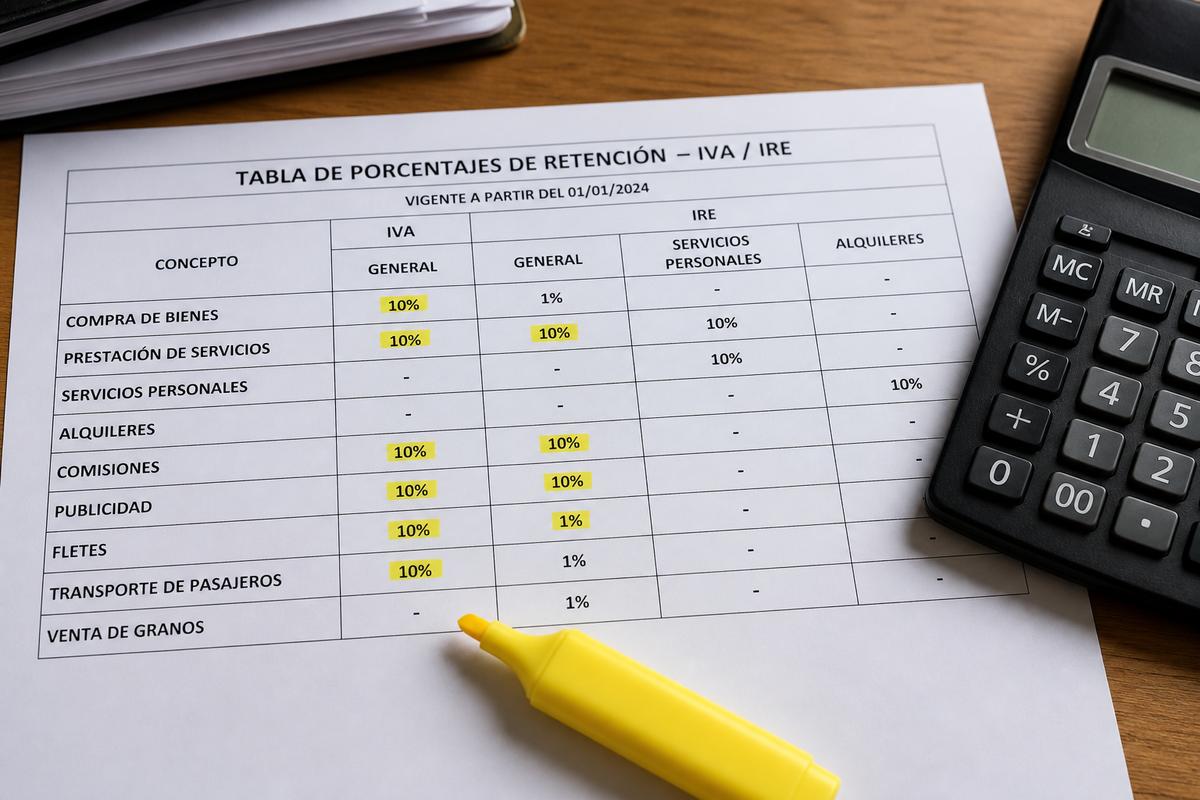 Tabla retenciones IVA e IRE Paraguay 2026