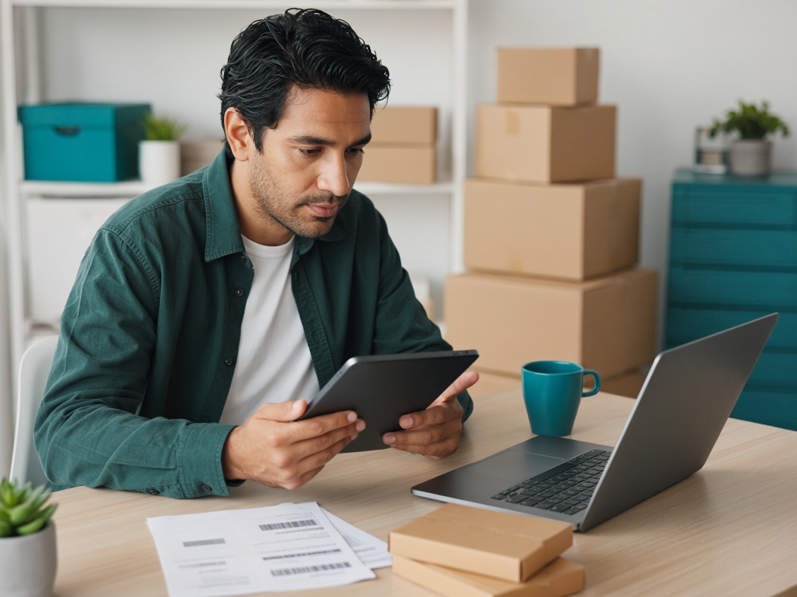 Operador de e-commerce revisando pedidos y checklist en tablet